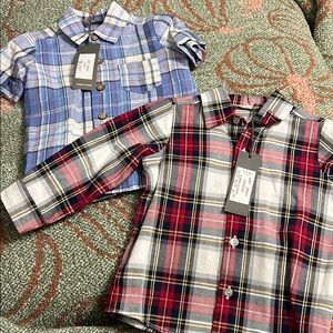 J.O Milano Italian Brand 2 set boys plaid shirts NWT